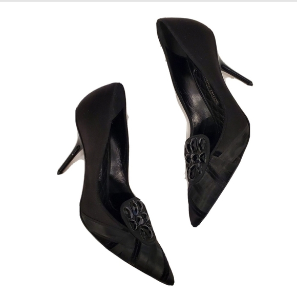 Giorgio Armani Black Satin Velvet Rhinestone Pumps - Picture 3 of 9